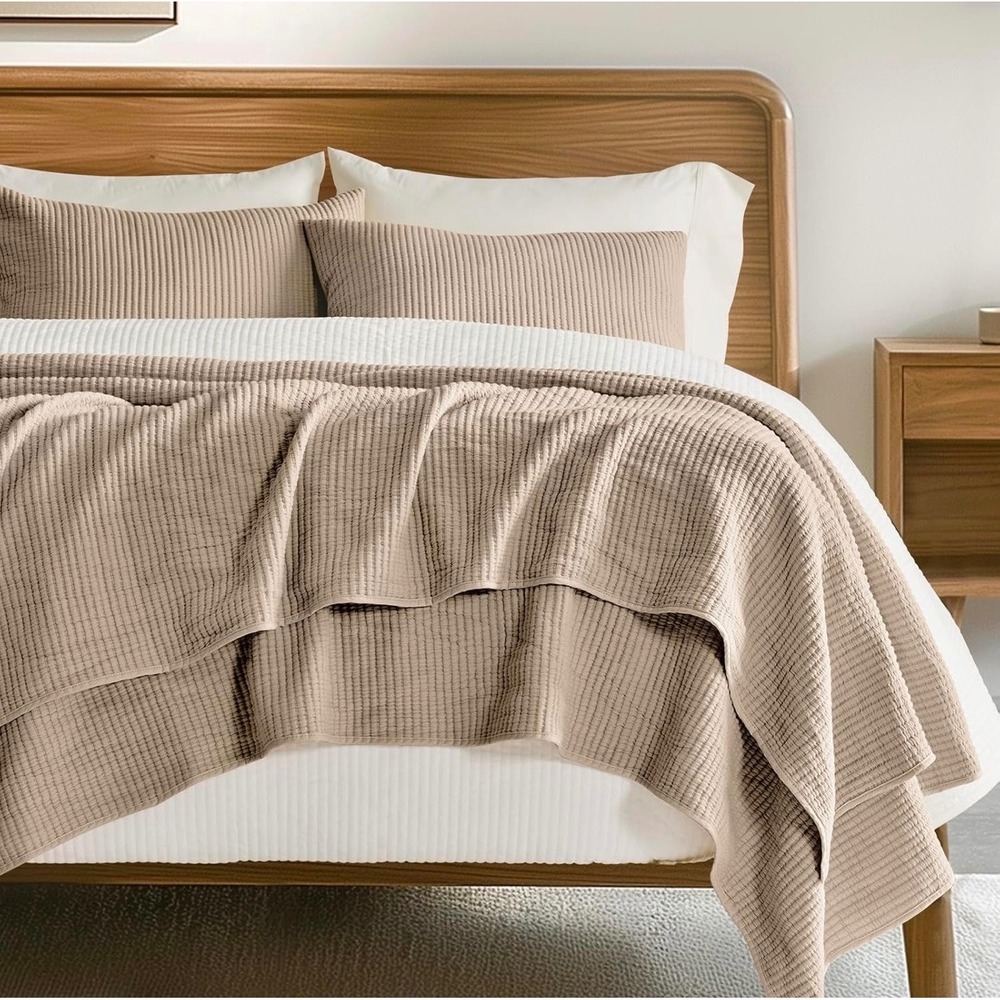 Evergrace Cotton Channel Matelasse Coverlet Set King/Cal King Tan 3pc New